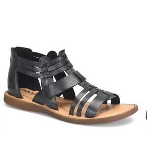 Born‎ Black Leather Gladiator Sandals Woven Strappy Buckle Women's Size 7M